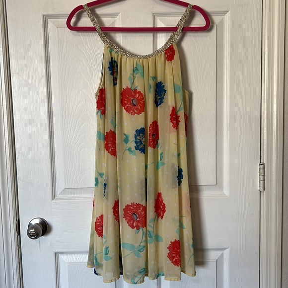 Yellow, Red, and Blue Floral Sundress with Braided Gold Neckline - Picture 2 of 3